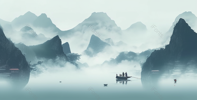 中国风写意蓝色山水风景节气背景插画,插画/手绘图,插画/手绘图库,插画/手绘图下载,插画/手绘